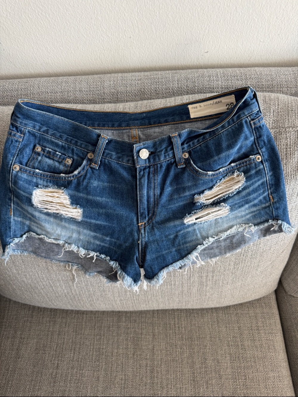 rag & bone Distressed Dark Blue Denim Cutoff Shorts